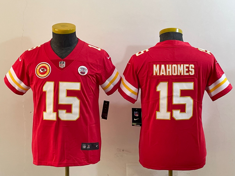 Youth 2025 Kansas City Chiefs #15 Mahomes red Nike NFL jersey